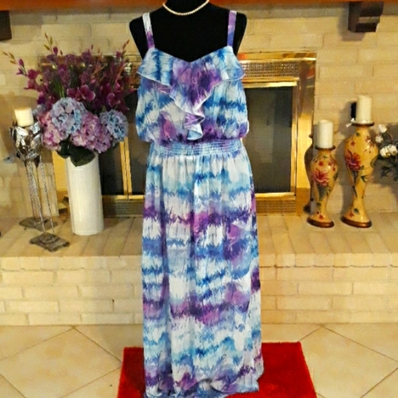Faded Glory Dresses & Skirts - Faded Glory Tie dye Purple and Blue Maxi Dress